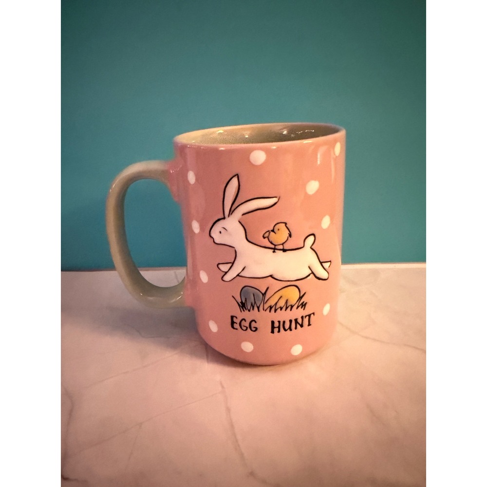 Spectrum Designz Coffee Mug 16 oz Pink Easter Bunny Egg Hunt Polka Dot Ceramic